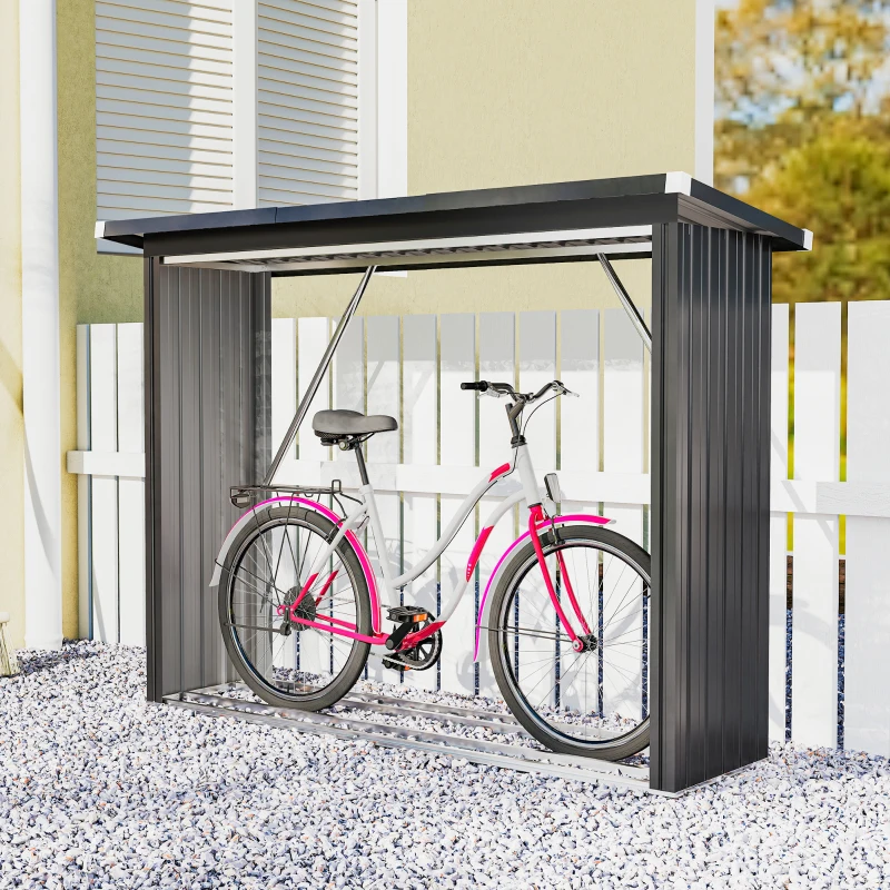 Outsunny Casetilla para Leña de Acero Galvanizado con Base Elevada y Techo Inclinado 213x66,5x150 cm Gris Oscuro