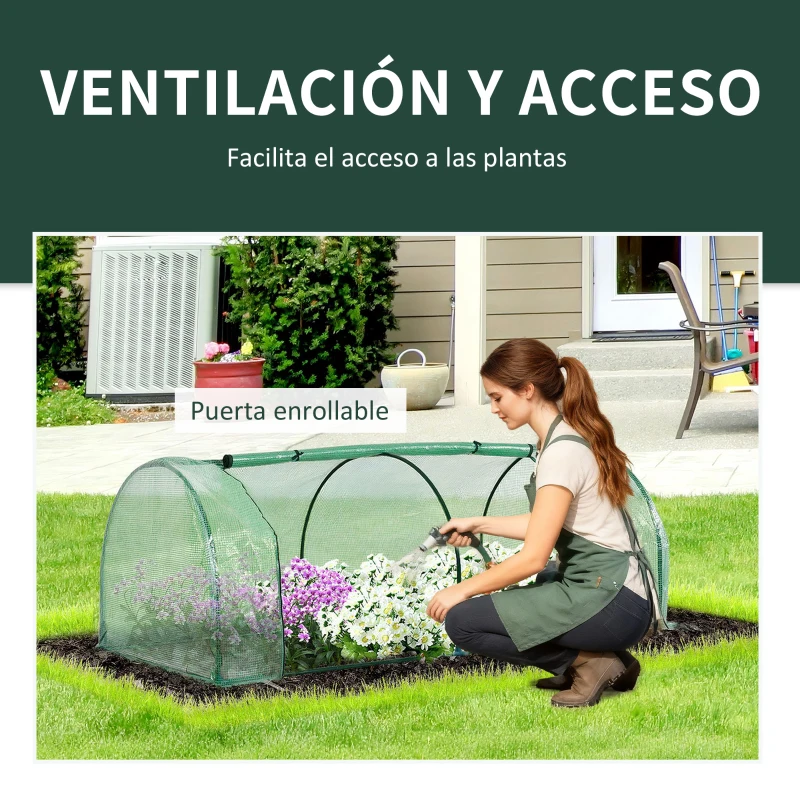 Outsunny Mini Invernadero 200x100x80 cm para Jardín Vivero Casero Tipo Túnel con Marco de Acero y Cubierta Plástico Verde