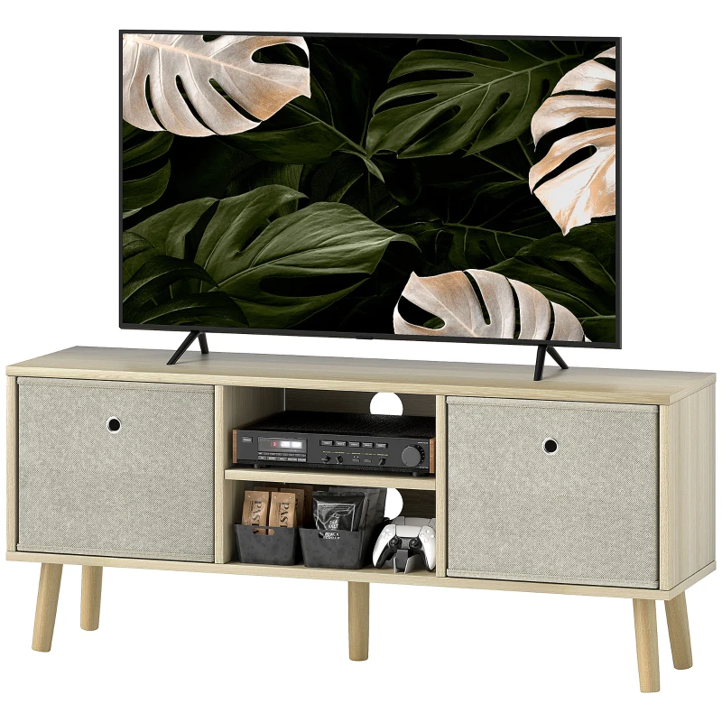HOMCOM Mobile TV per televisori fino a 127 cm con 2 cassetti in tessuto e ripiani aperti Beige