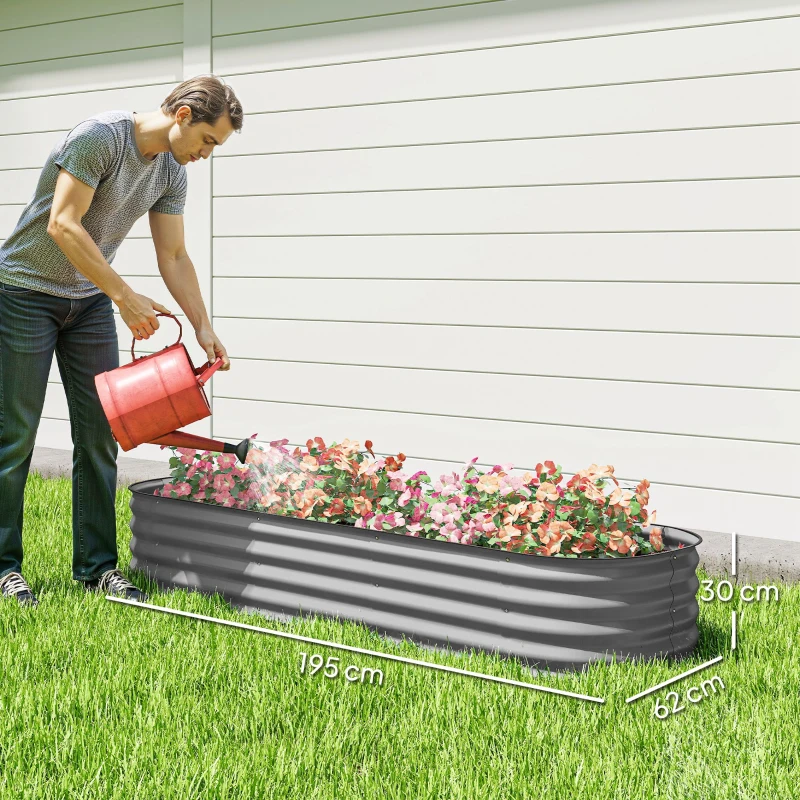 Outsunny Hochbeet Pflanzenbeet, modulares Hochbett, geschützte Kanten, Design ohne Boden,  195 x 62 x 30 cm, Silber