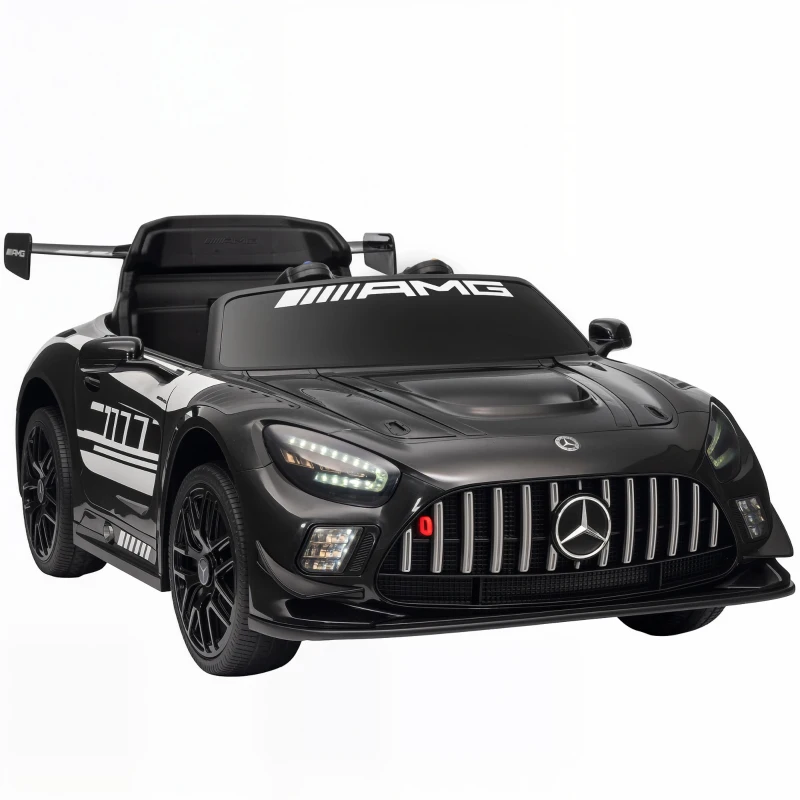 AIYAPLAY Auto elettrica Mercedes per bambini, batteria 12V, luci LED, funzione musicale, clacson, 3-8 anni, Nero
