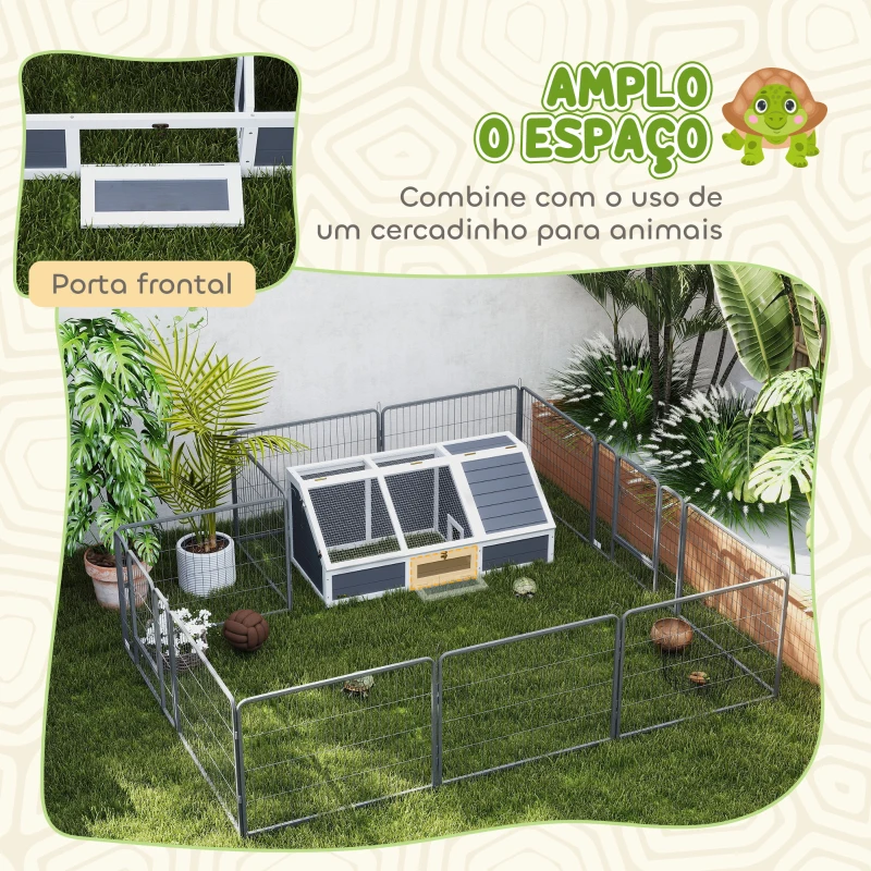 PawHut Casa para Tartarugas em Madeira sem Base com Tampas Articulada Porta Frontal com Pestilhas 120x55x50 cm Cinza Claro