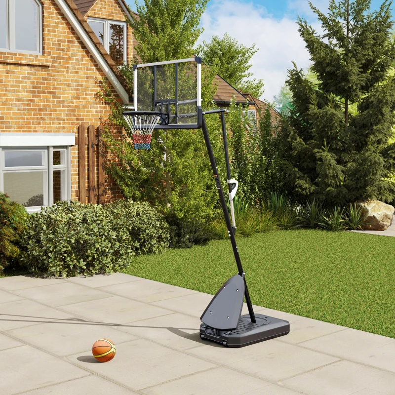 SPORTNOW Tabela de Basquetebol para Exterior Altura Ajustável em 16 Níveis 150-305 cm com Rodas e Base Recarregável  Preto