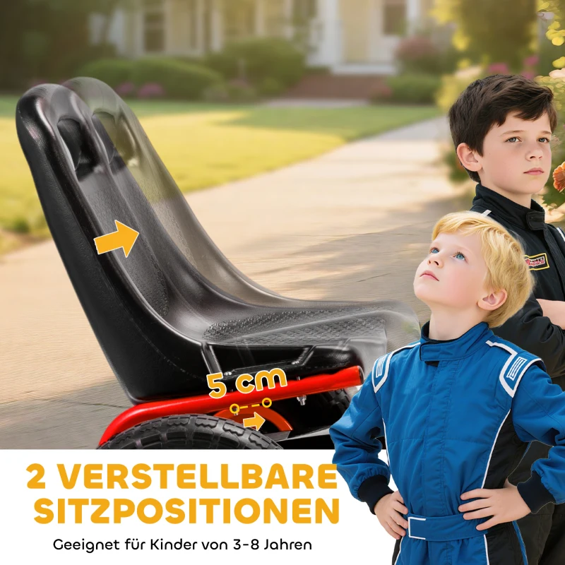 AIYAPLAY Pedal-Gokart für Kinder, höhenverstellbarer Sitz, EVA-Räder, Bremse, Kupplung, 3-8 Jahre, Rot