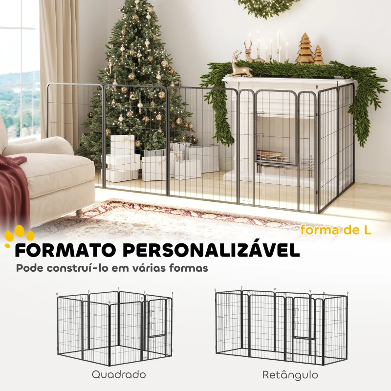 PawHut Parque para Cães de 8 Painéis 68x100 cm Parque Dobrável para Cães Médios com Portas Fecho e Estacas Preto