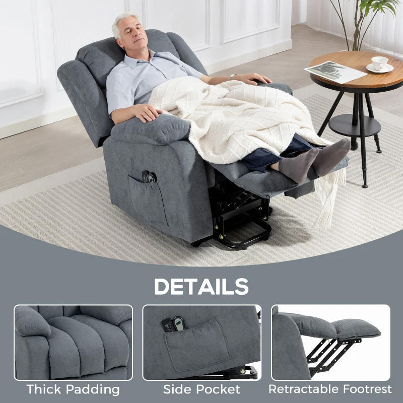 HOMCOM Power Lift Recliner Chair with Massage, Overstuffed Lift Chair for Elderly with Footrest, Remote and Side Pocket, Grey
