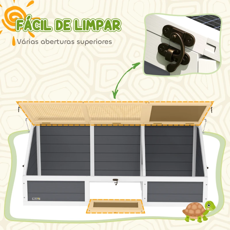 PawHut Casa para Tartarugas em Madeira sem Base com Tampas Articulada Porta Frontal com Pestilhas 120x55x50 cm Cinza Claro