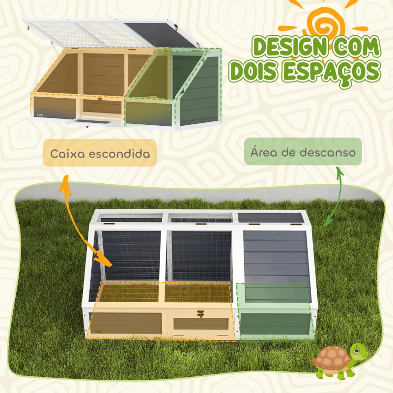 PawHut Casa para Tartarugas em Madeira sem Base com Tampas Articulada Porta Frontal com Pestilhas 120x55x50 cm Cinza Claro