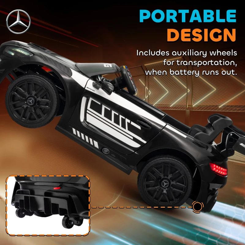 AIYAPLAY Samochód elektryczny Mercedes, samochód na siedzenie dla dzieci, bateria 12V, światła LED, funkcja muzyczna, klakson, 3-8 lat, czarny