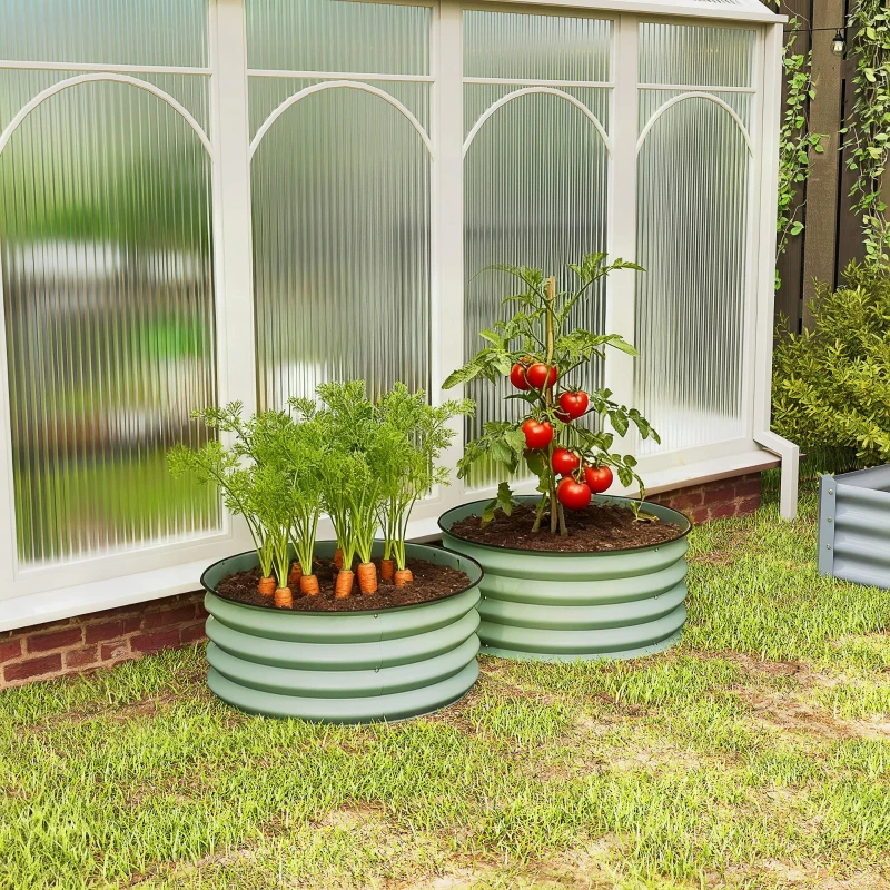 Outsunny Set of 2 Raised Garden Bed, Metal Planter Box with Safety Edging, Easy-to-assemble Stock Tank, Green