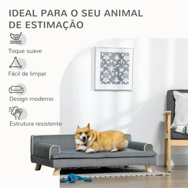 PawHut Cama Elevada para Cães Grandes e Médios 100x62x32 cm  Revestimento em Chenille com Almofada Lavável  Cinza Escuro