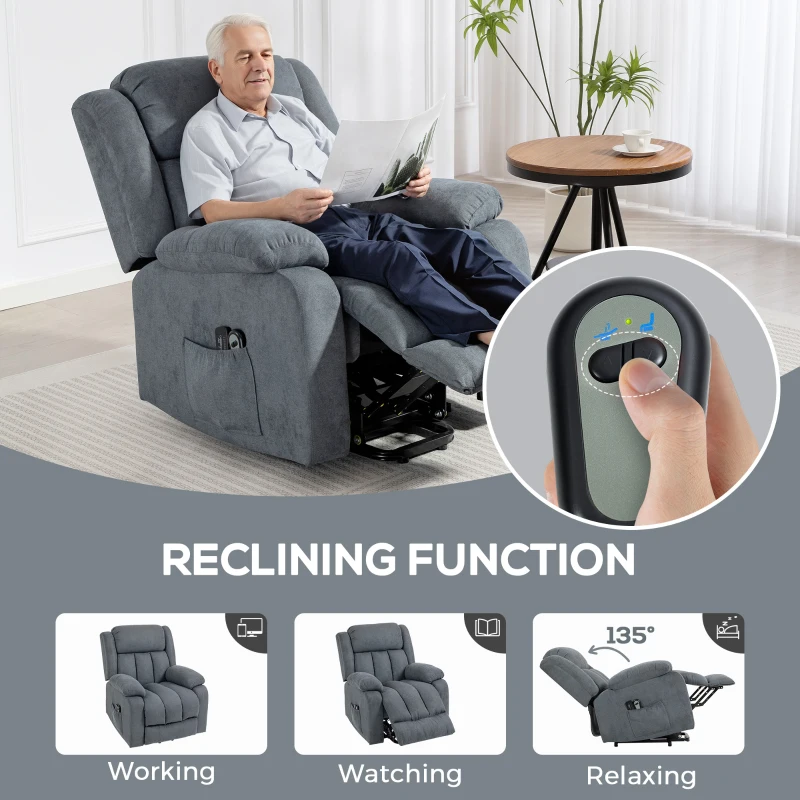 HOMCOM Power Lift Recliner Chair with Massage, Overstuffed Lift Chair for Elderly with Footrest, Remote and Side Pocket, Grey