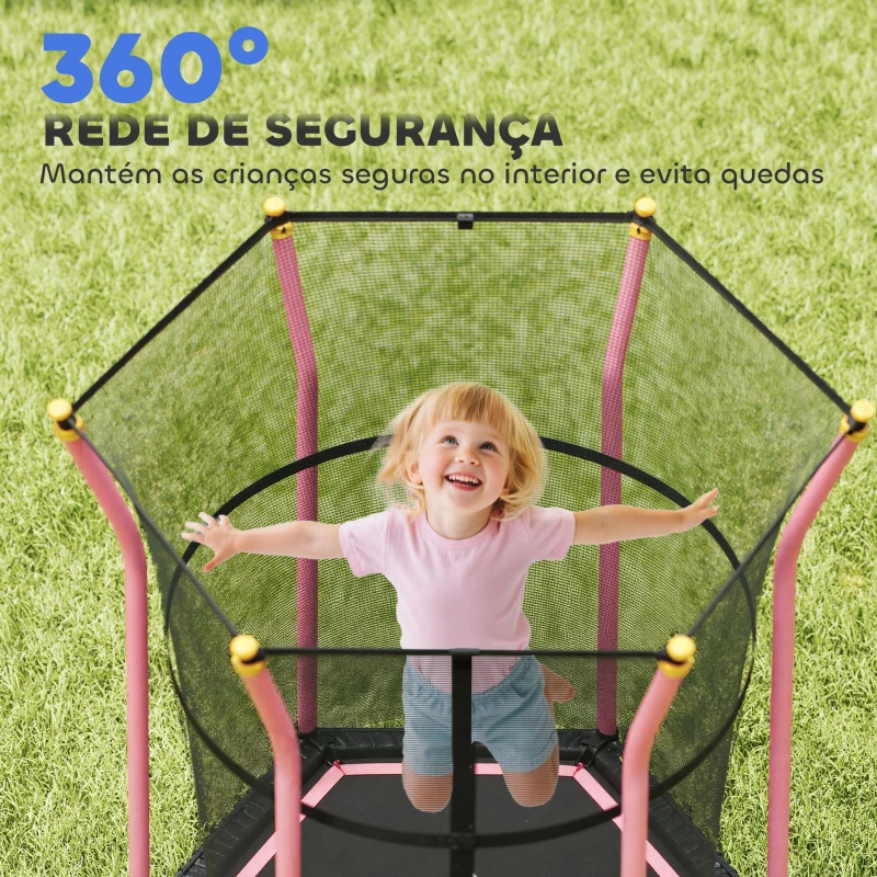 HOMCOM Trampolim para Crianças Cama Elástica Infantil com Rede de Segurança para Interiores e Exteriores Ø163,5x190 cm Rosa