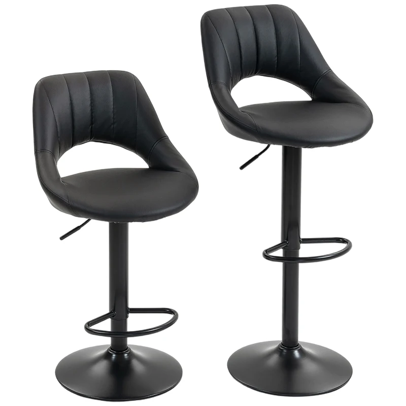 HOMCOM Set of Two Faux Leather Bar Stools - Black