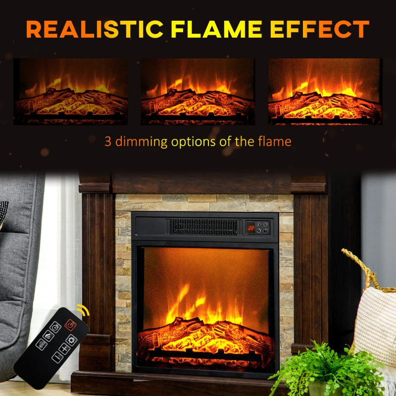 HOMCOM Semineu Electric de Podea cu Timer, Temperatura Reglabila, din Metal, ABS si PAL, 80x21.6x67.8 cm, Maro