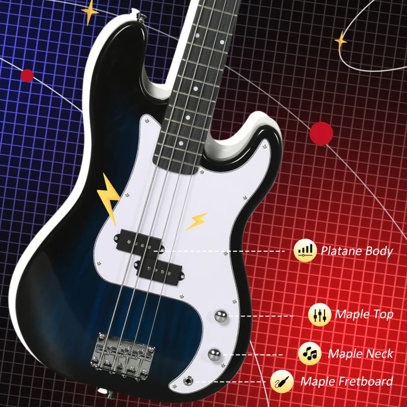 SPORTNOW 4 String Full Size Electric Bass Guitar for Beginners