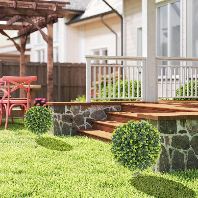 HOMCOM Set 2 Plante Artificiale de Buxus de 40 cm cu Tija Integrată pentru Interior și Exterior, Verde