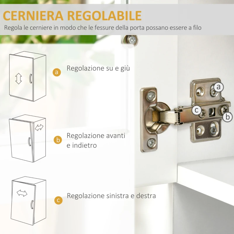 HOMCOM Mobile Cucina Moderno con 2 Armadietti, Ante in Vetro e Mensole Regolabili, 80x48x170 cm, Bianco