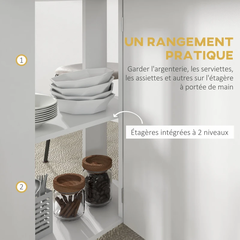 HOMCOM Table à manger pliante sur roulettes, table de cuisine pour 4 personnes, 2 abattants et 2 étagères, 120x60x77cm, blanc