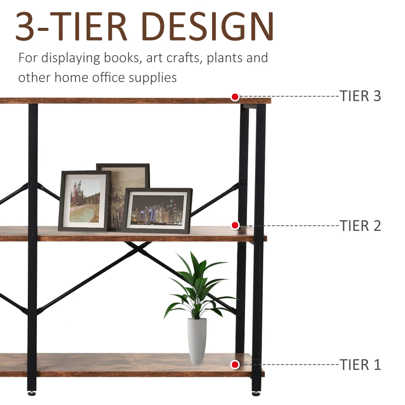 HOMCOM Industrial 3-Tier Storage Shelf with Metal Frame and Adjustable Foot Pads, Display Storage Rack, Brown