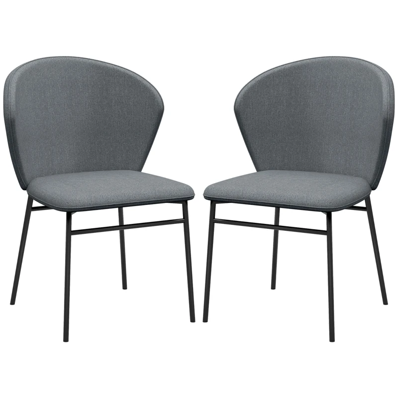 HOMCOM Lot de 2 chaises de salle à manger assise rembourrée en tissu aspect lin pieds en acier stable design moderne gris