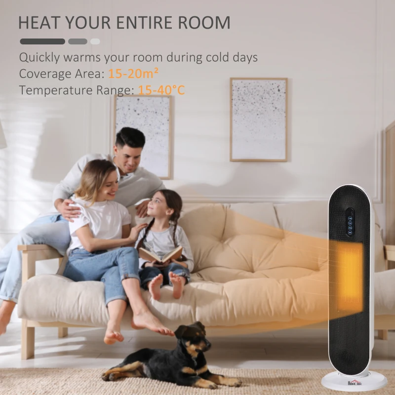 HOMCOM Mini Termoventilator Electric Oscilant cu 2 Moduri cu Telecomandă, Alb și Negru