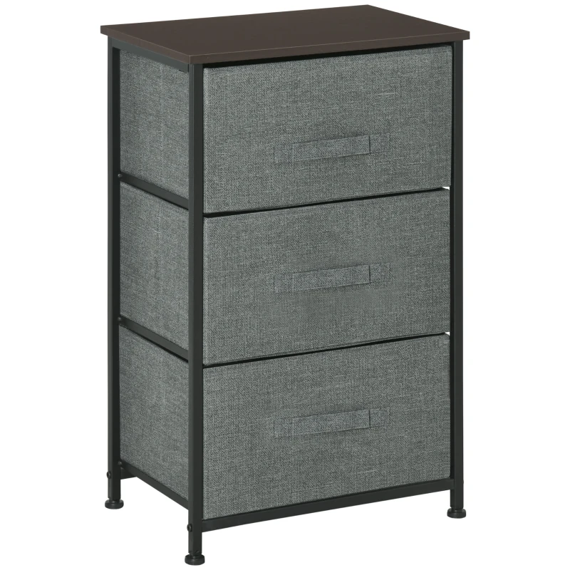 HOMCOM Meuble de Rangement 3 tiroirs chiffonnier dim. 45L x 30l x 71H cm métal MDF Non tissé Gris