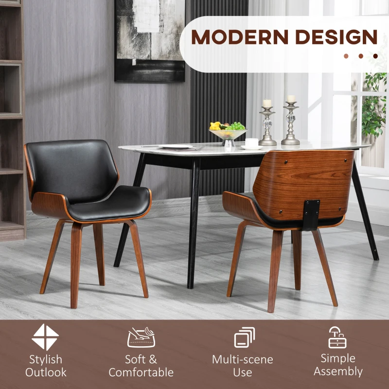 HOMCOM Set de 2 Scaune de Sufragerie Stil Vintage Îmbunătățite în Lemn și Piele Sintetică PU, Negru și Lemn