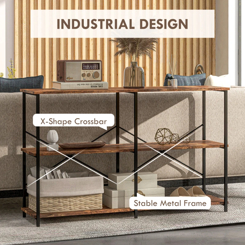 HOMCOM Industrial 3-Tier Storage Shelf with Metal Frame and Adjustable Foot Pads, Display Storage Rack, Brown