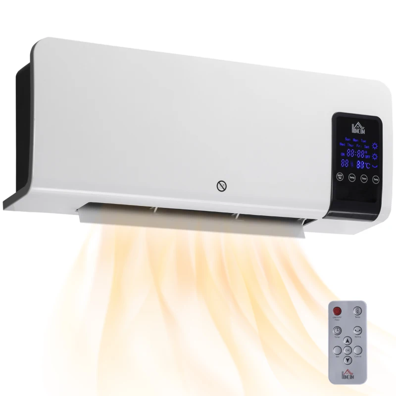 HOMCOM Radiateur soufflant mural chauffage céramique PTC - 1000 W / 2000 W oscillation minuterie avec télécommande blanc