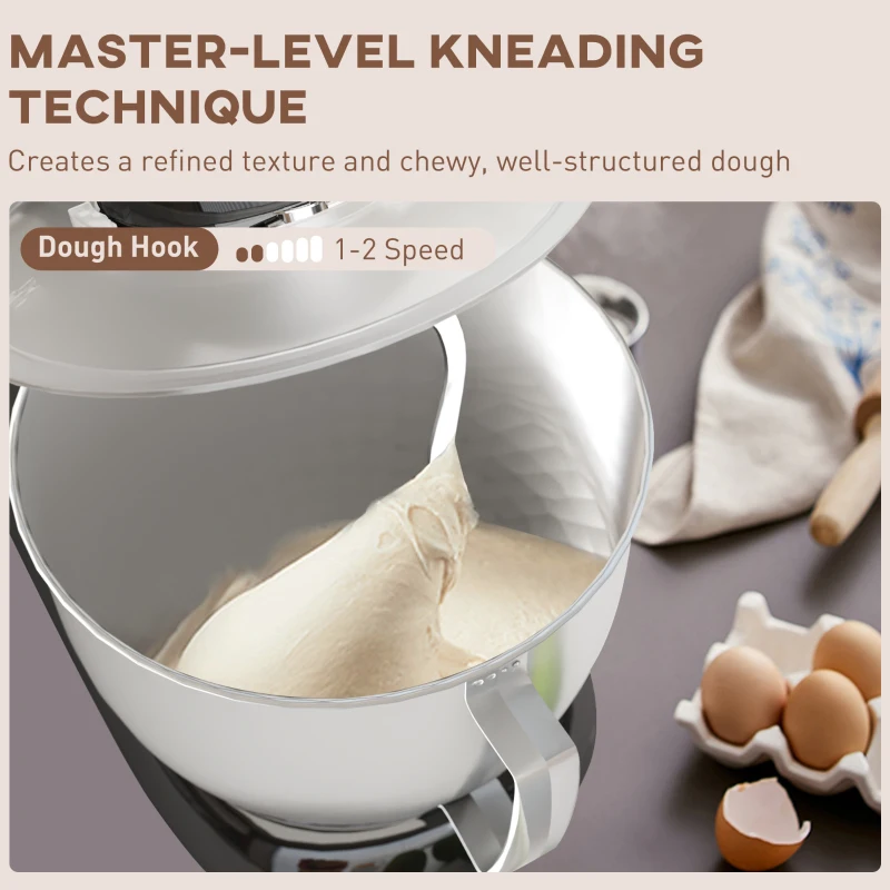 HOMCOM Mixer Planetar de 4.5L cu 6 Viteze din Oțel Inoxidabil, Plastic și Aluminiu, 35x22x29 cm, Negru și Argintiu