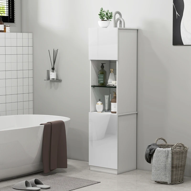 HOMCOM Meuble salle de bain haute, meuble de rangement colonne avec 2 portes étagères ajustables 40 x 38 x 160 cm blanc