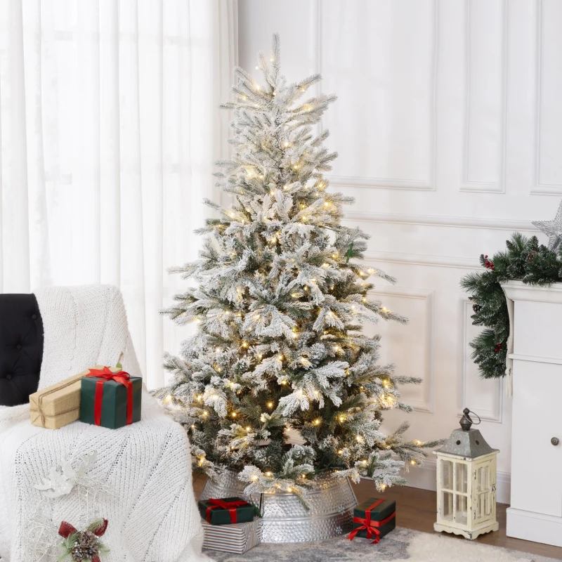 HOMCOM Sapin de Noël artificiel 180 cm arbre de Noël lumineux floqué enneigé avec lumière LED blanc chaud et 1321 pointes
