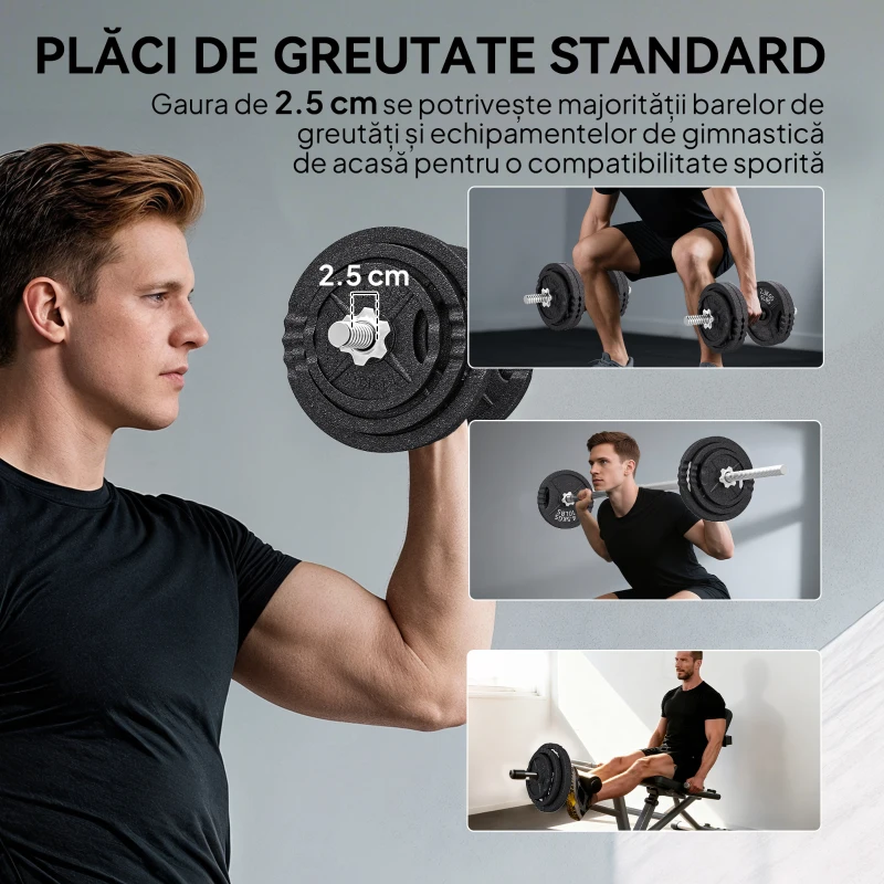 SPORTNOW Greutăți pentru Sală 2 în 1 de 42 kg cu 14 Discuri, Bară de Greutăți și Haltere, din Oțel, 180x24x24 cm, Negru