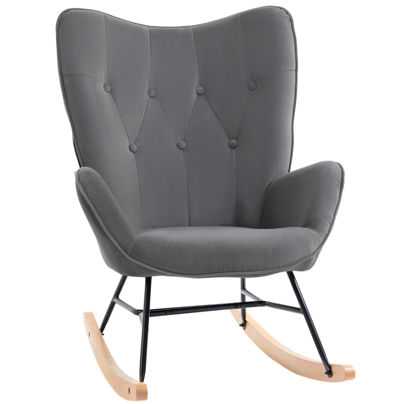 HOMCOM Fauteuil à Bascule Oreilles Rocking Chair Grand Confort accoudoirs Assise Dossier garnissage Mousse Haute densité Gris