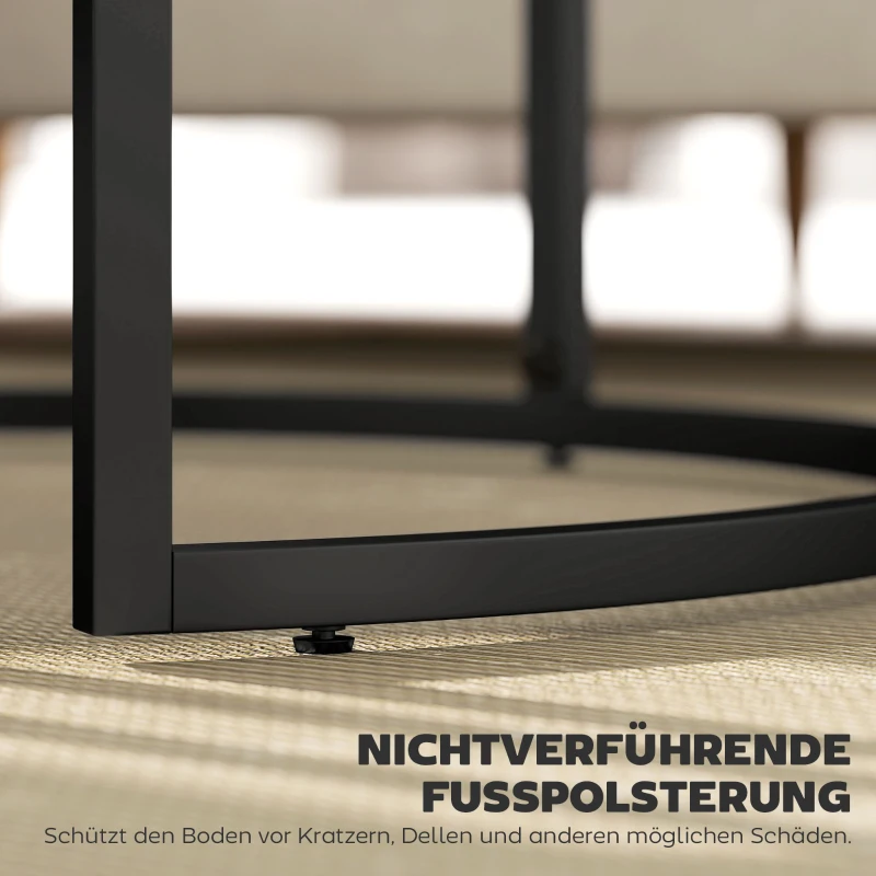 HOMCOM 2er-Set runde Couchtische, stapelbare Beistelltische mit Metallrahmen, Wohnzimmertisch in Marmoroptik, Kaffeetisch, Grau(m-7)