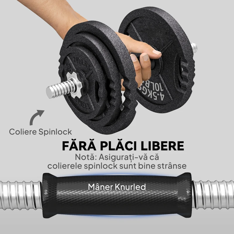 SPORTNOW Greutăți pentru Sală 2 în 1 de 42 kg cu 14 Discuri, Bară de Greutăți și Haltere, din Oțel, 180x24x24 cm, Negru