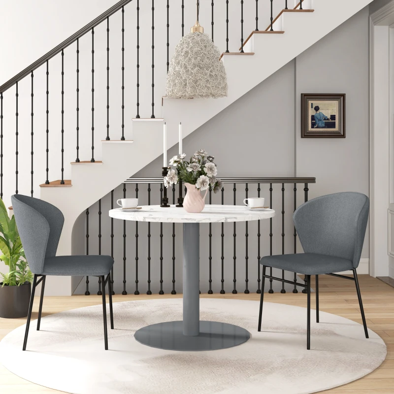 HOMCOM Lot de 2 chaises de salle à manger assise rembourrée en tissu aspect lin pieds en acier stable design moderne gris