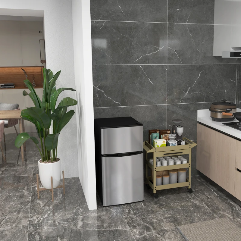 HOMCOM 88L Under Counter Fridge Freezer, Small Refrigerator with 5-Setting, 3 Star Freezer Rating, Black and Silver Tone