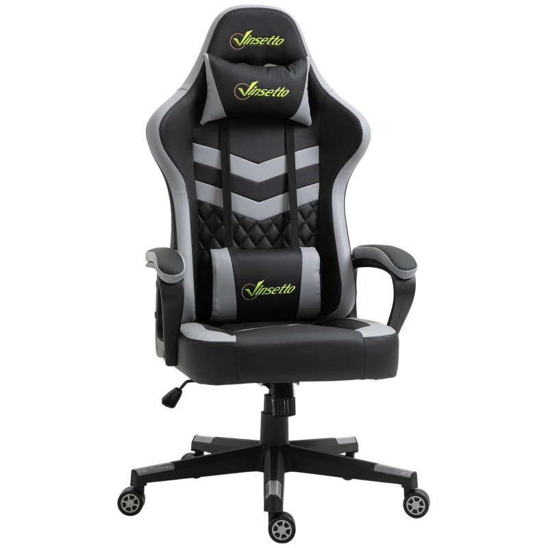 Vinsetto Fauteuil de bureau gaming chaise gamer appui-tête et support lombaire hauteur réglable 61 x 70 x 129 cm noir et blanc