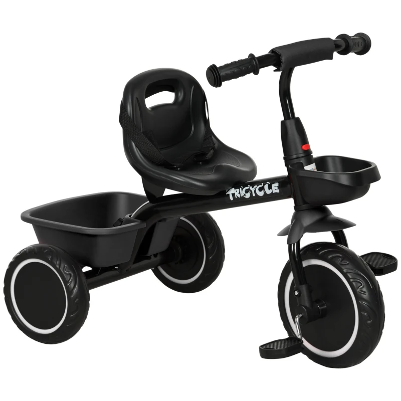 AIYAPLAY Tricycle pour enfant évolutif avec siège réglable pédales 2 paniers ceinture pour enfant de 2 à 5 ans noir