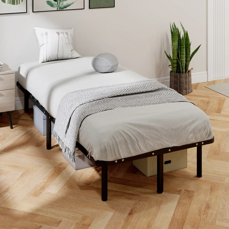 HOMCOM Estructura de Cama Industrial de 28 Lamas con Espacio de Almacenaje, en Madera y Acero, 190x90x31 cm, Negro y Madera
