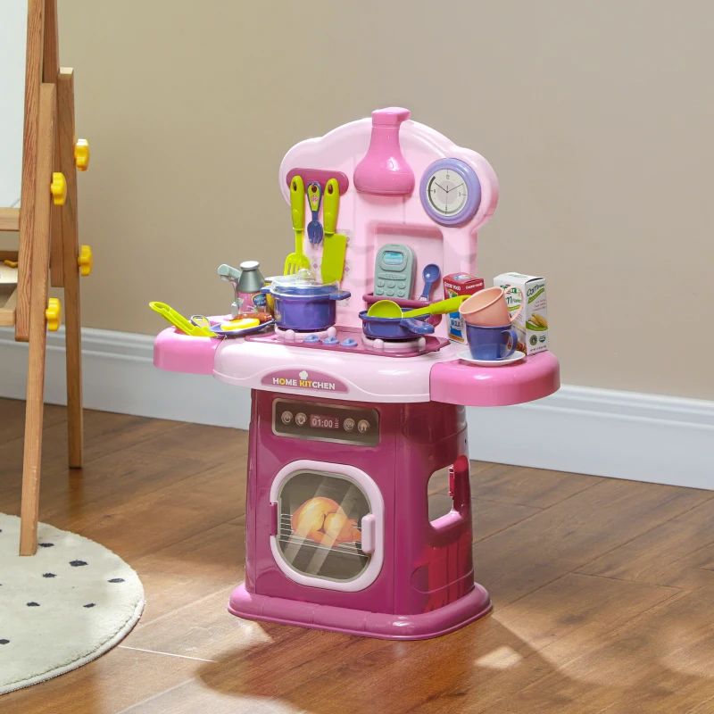 AIYAPLAY Cuisine enfant accessoires 38 PCS jouet d'imitation pour enfant dinette enfant 3-6 ans lumières et sons réalistes rose