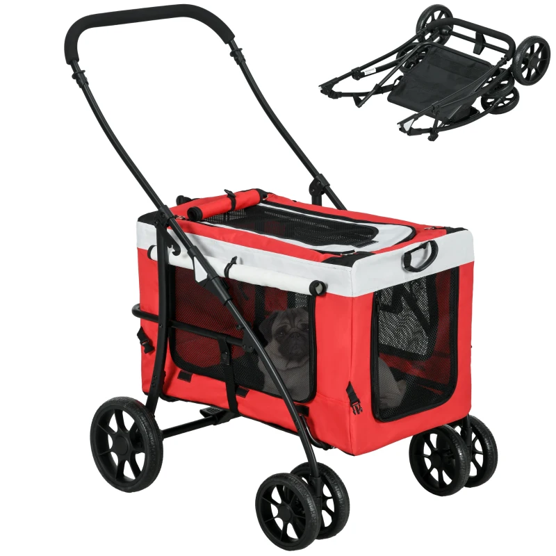 PawHut Poussette pliable animaux chien chat nacelle amovible bandoulières 4 roues 81 x 58 x 97,5 cm rouge