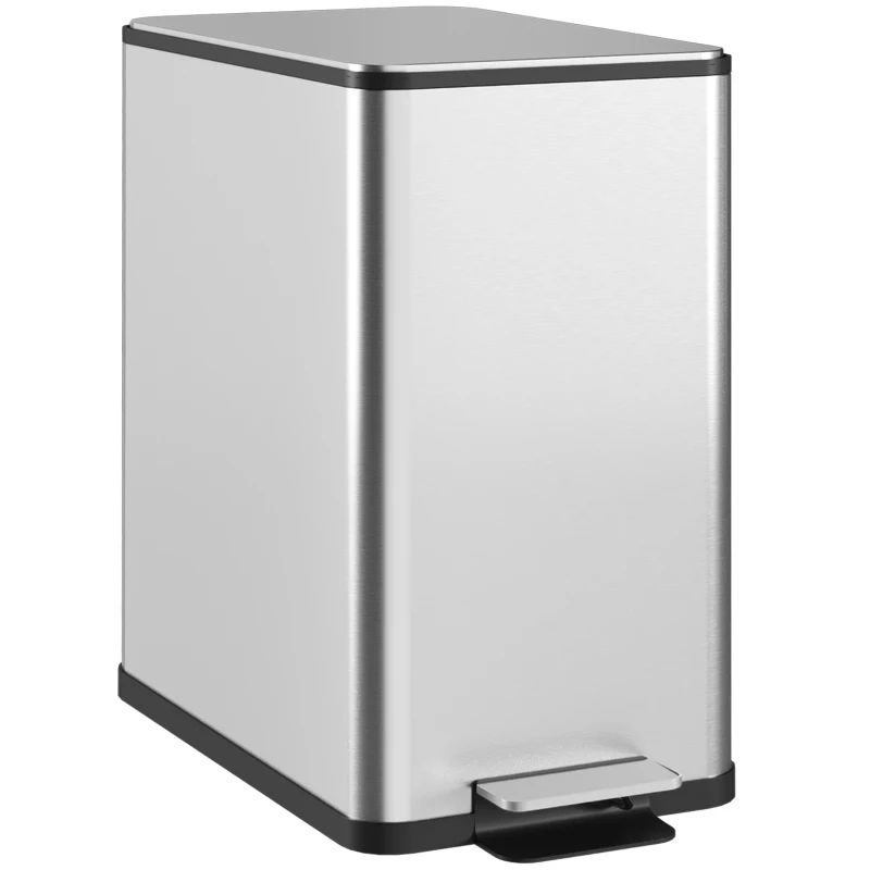 HOMCOM Poubelle de cuisine 10L, en acier inoxydable avec couvercle à fermeture douce, compacte avec seau intérieur amovible