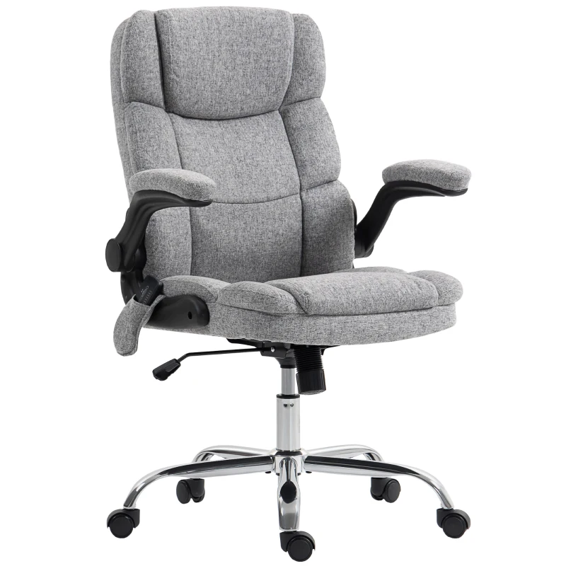 HOMCOM Scaun de Birou cu Masaj la 4 Puncte și Încălzire și Brațe Pliabile, Gri