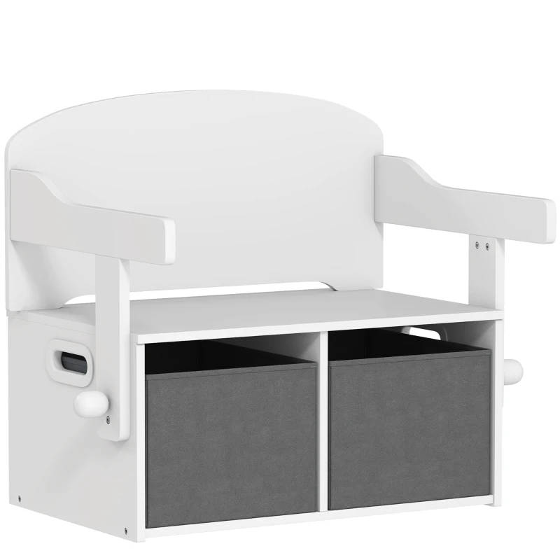 AIYAPLAY Coffre à jouet enfant 3 en 1, ensemble table et chaises avec 2 bacs en tissu amovibles, 67,5 x 46,5 x 56,7 cm, blanc