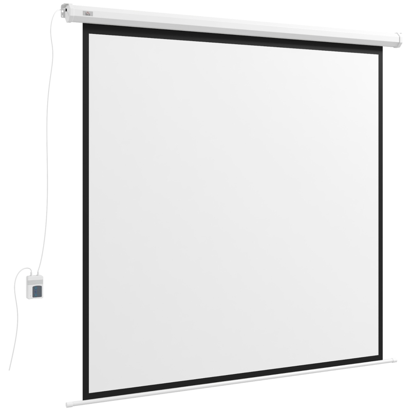 HOMCOM Écran de projection motorisé 96 pouces, 1:1 4K HD, fixation mural ou plafond avec télécommande, 195L x 8l x 182H cm