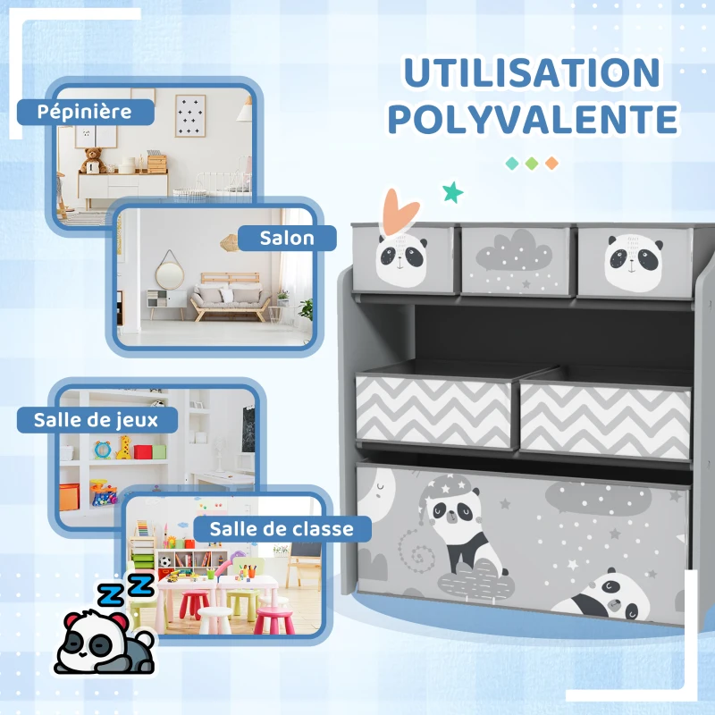 ZONEKIZ Meuble rangement enfant rangement jouet enfant 6 boîtes amovibles en tissu non tissé 63 x 30 x 66 cm gris
