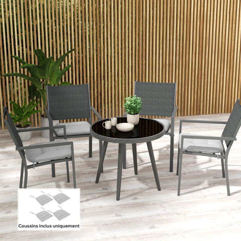 Outsunny Lot de 4 Coussins de chaise de jardin capitonné Rembourrage 4 cm Tissu Polyester dim. 43L x 41l cm Gris clair